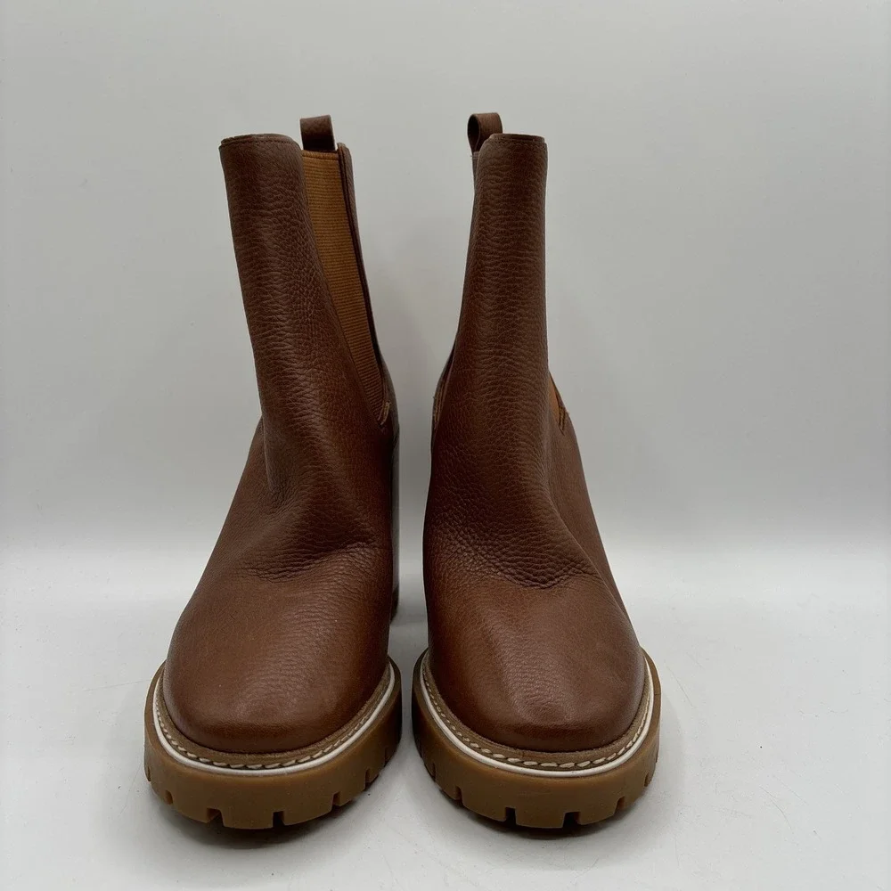 Tory Burch Carson Lug Sole High Heel Boots Women's 7 US Toasted Caramel Pull On